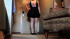 Sissy Ray In Purple Corset And Black Maids Skirt