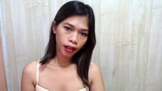 Horny amateur masked Asian teen toying on webcam show