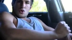 Str8 hot young jock jerks in his car