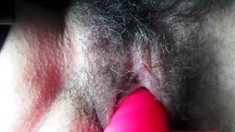 My hairy girl with a vibrator