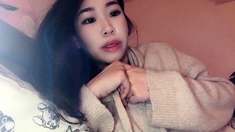 Horny amateur masked Asian teen toying on webcam show