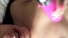 amateur teen multitasking with toys