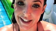 Hot brunette big boobs toying pink pussy