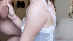Extreme amateur pov blowjob with brunette babe