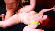 Redhead bbw in bikini banged by latin stud