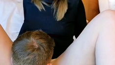 Brunette teen girl licks this blonde