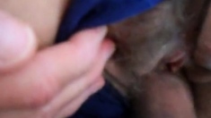 Hairy pussy girl gets fucked and filled with cum