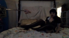 Sexy brunette wearing stockings masturbates webcam