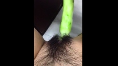 Horney Chinese student shape cucumber as cock and fuck herse