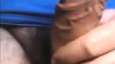 Dad stroking his thick uncut cock on cam (no cum)